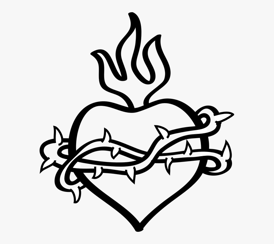 Sacred Heart Black And White, Transparent Clipart