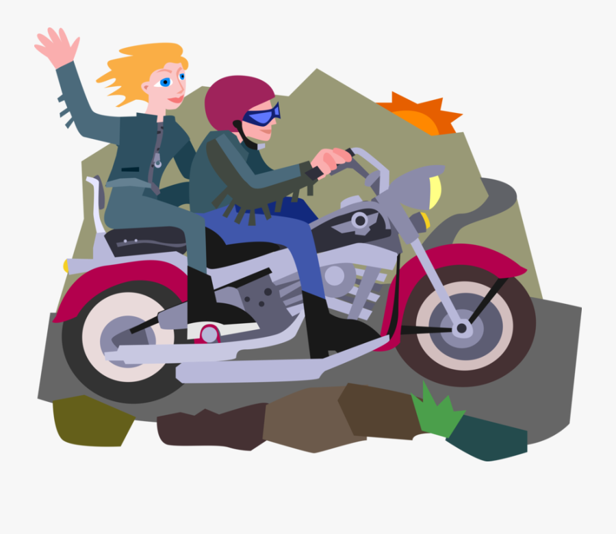Vector Illustration Of Riders Ride Motorcycle Or Motorbike - Illustration, Transparent Clipart