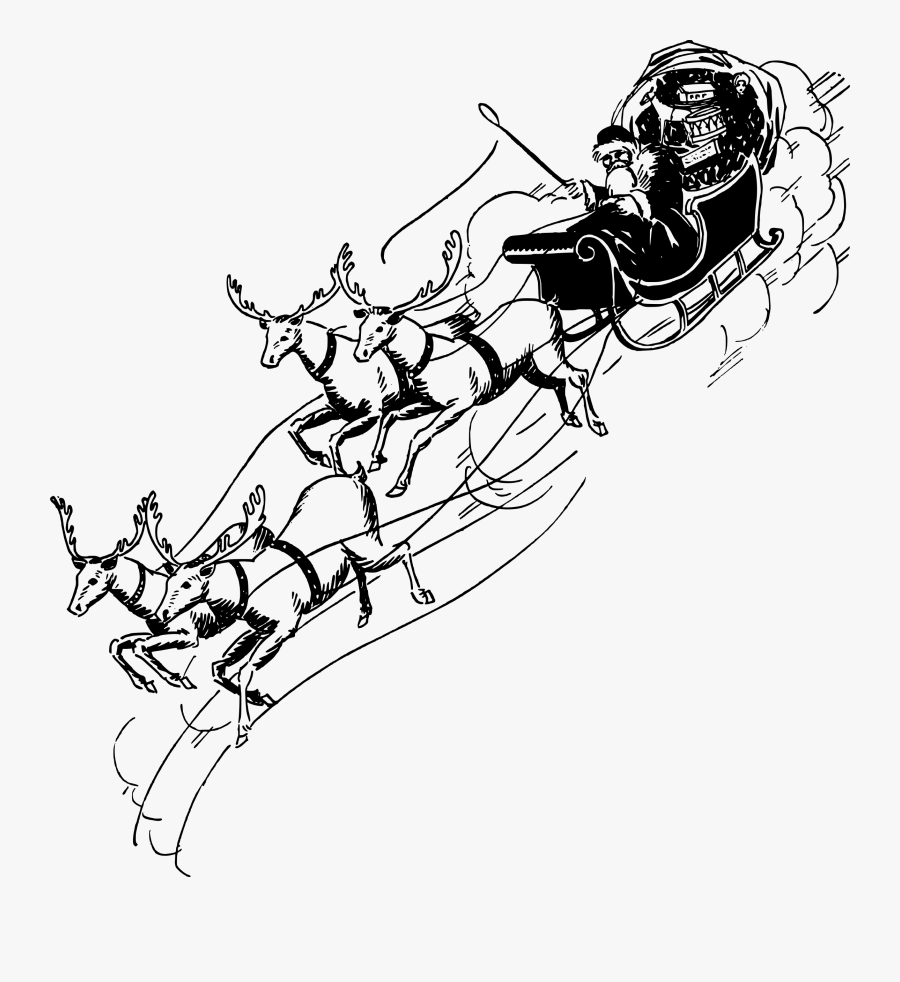 Line Art Drawing Clip Art - Santa Claus With Sleigh Drawing, Transparent Clipart