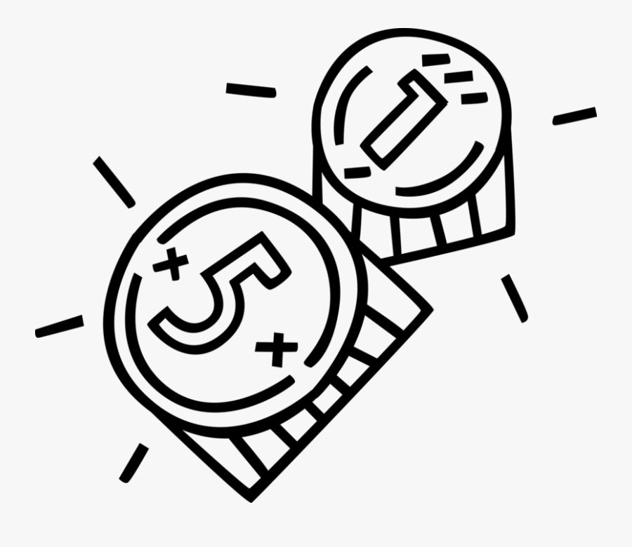 Vector Illustration Of Nickel And Penny Valuable Metal - Coloring Book, Transparent Clipart