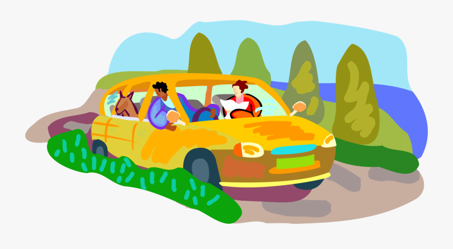 Vector Illustration Of Family On Road Trip In Automobile - Roadtrip Clipart Transparent, Transparent Clipart