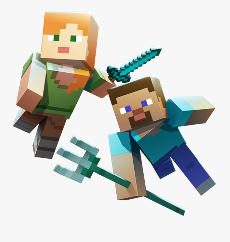 Minecraft Aquatic Steve Alex Trident Sword Diamond - Minecraft Steve And Alex Png, Transparent Clipart