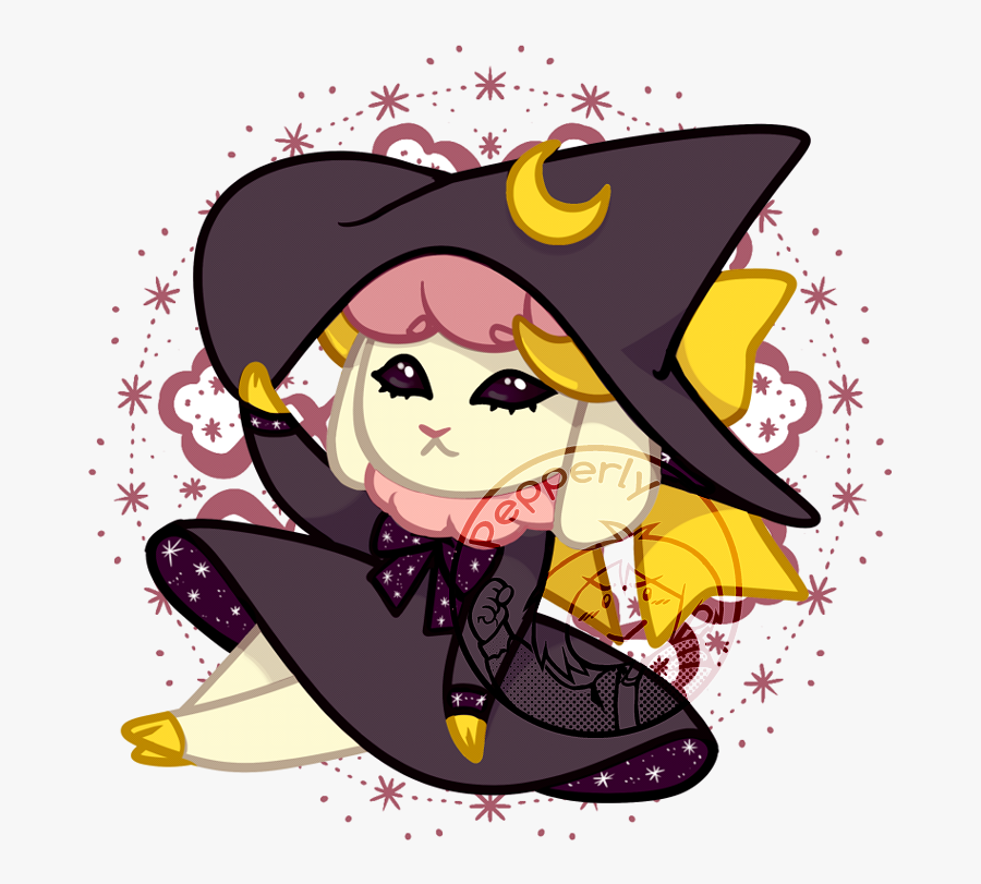 A Cute Chibi Sheep With A Starry Witch Theme - Cartoon, Transparent Clipart
