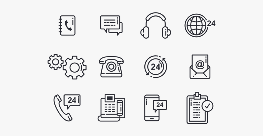 Call Centre Icons Vector - Line Art, Transparent Clipart