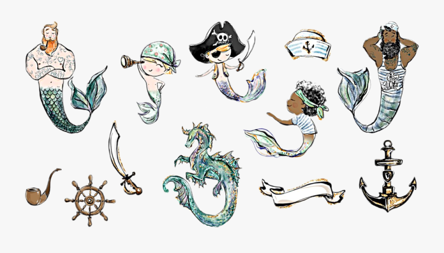 #watercolor #merboy #merman #mermaid #pirate #boy #kid - Cartoon, Transparent Clipart