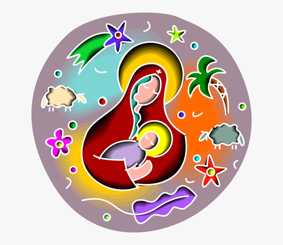 Vector Illustration Of Virgin Mary With Christ Child, - Circle, Transparent Clipart