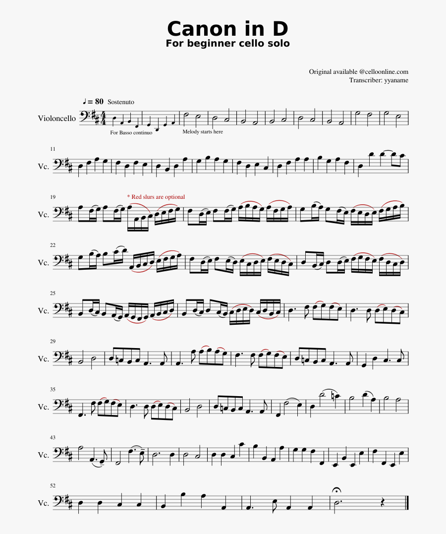 Canon In D Cello Sheet Music, Transparent Clipart