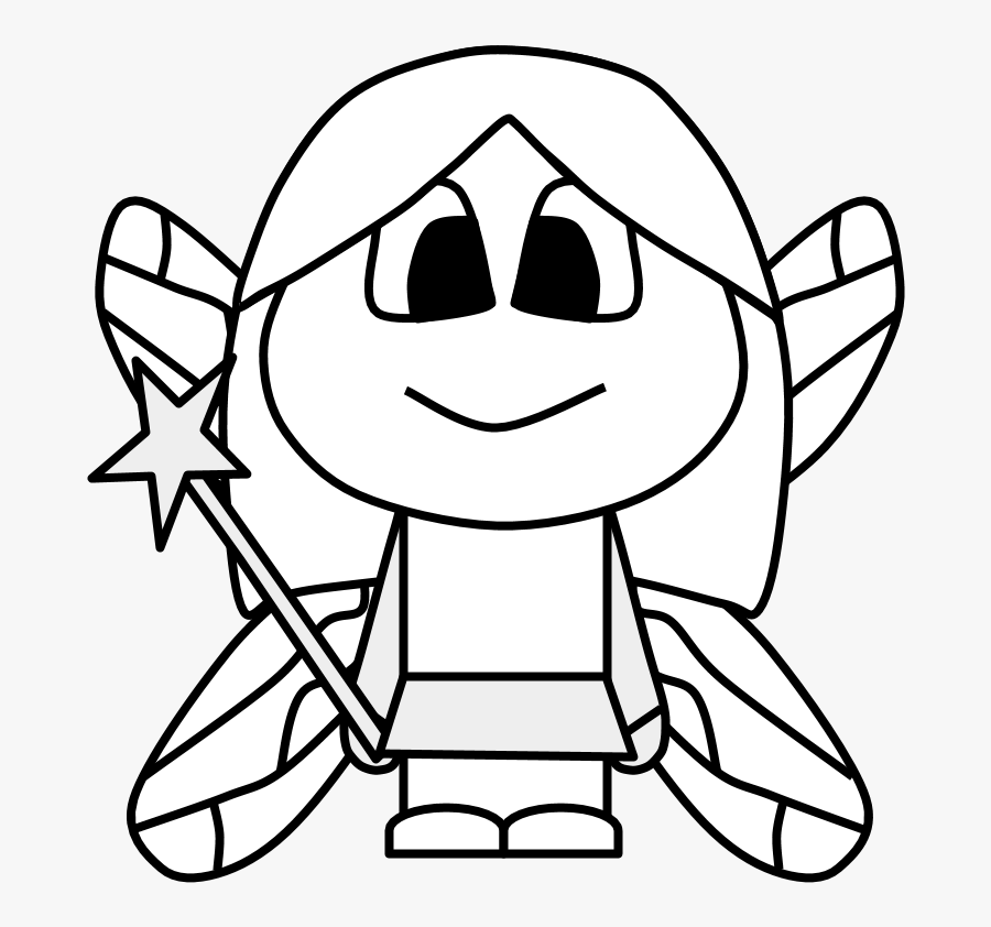 Fairy, Wings, Wand, Big Eyes, Cartoon Person, Black - Drawing, Transparent Clipart