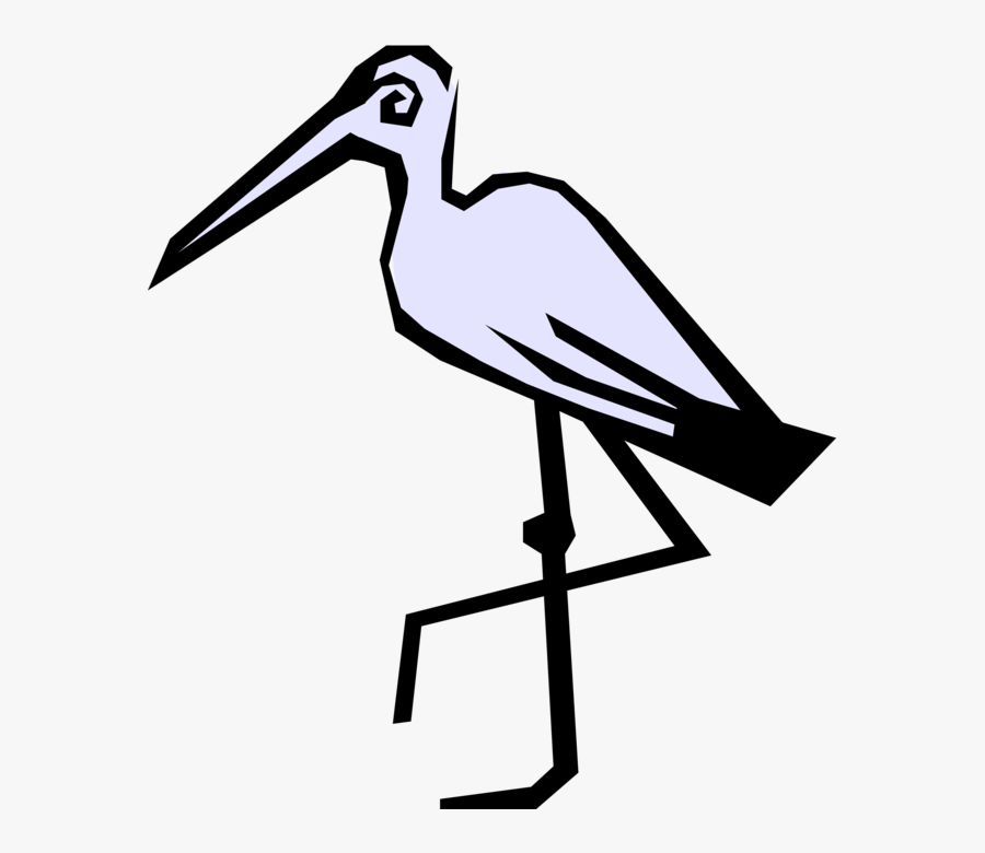 Vector Illustration Of Egret Crane Bird Stands On One - Stork, Transparent Clipart