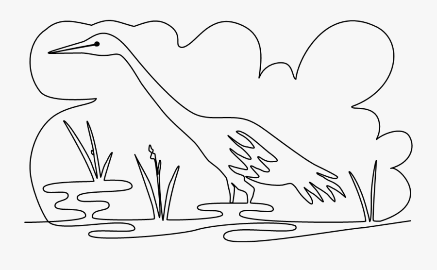 Egret Wades In Clouds Pantograph Design - Line Art, Transparent Clipart