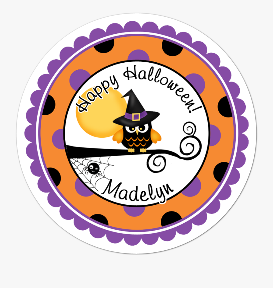 Owl Witch Wide Polka Dot Border Personalized Sticker - Toalha Redonda De Crochê, Transparent Clipart