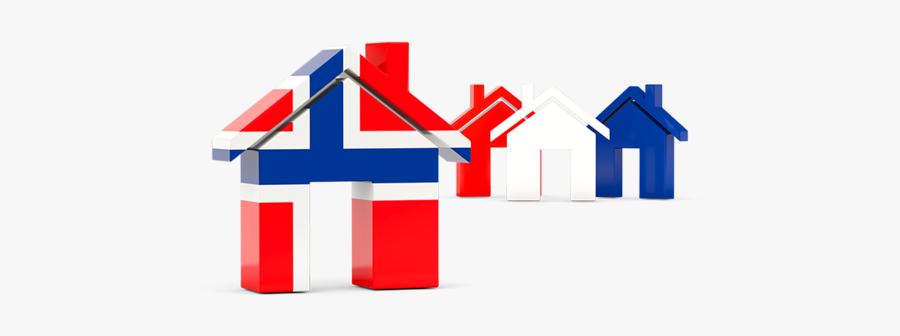 Three Houses With Flag - Illustration, Transparent Clipart