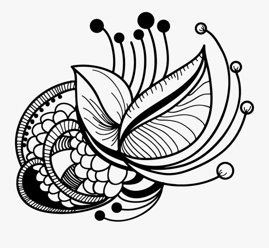 Symmetry,monochrome Photography,monochrome - Floral Line Art Png, Transparent Clipart