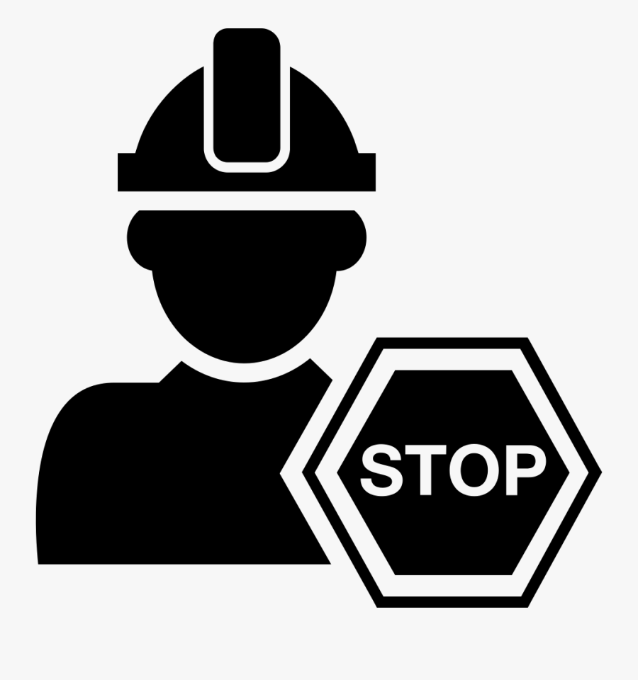 Constructor With Hard Hat And Stop Hexagonal Signal - Construction Design And Management Regulations, Transparent Clipart