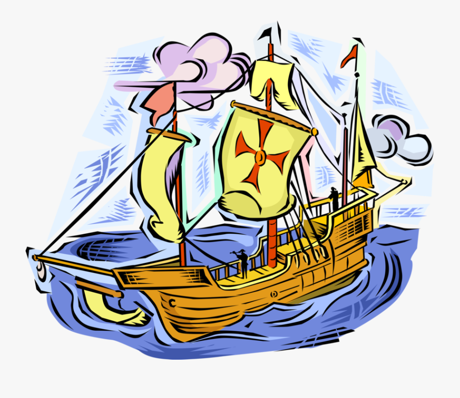 Vector Illustration Of Tall Ship Traditionally-rigged, Transparent Clipart