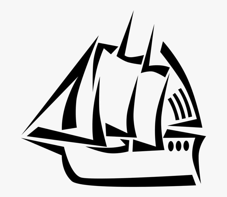 Vector Illustration Of Tall Ship Traditionally-rigged, Transparent Clipart