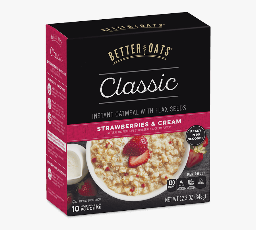Better Oats Classic Strawberries & Cream Instant Oatmeal - Better Oats Instant Oatmeal, Transparent Clipart