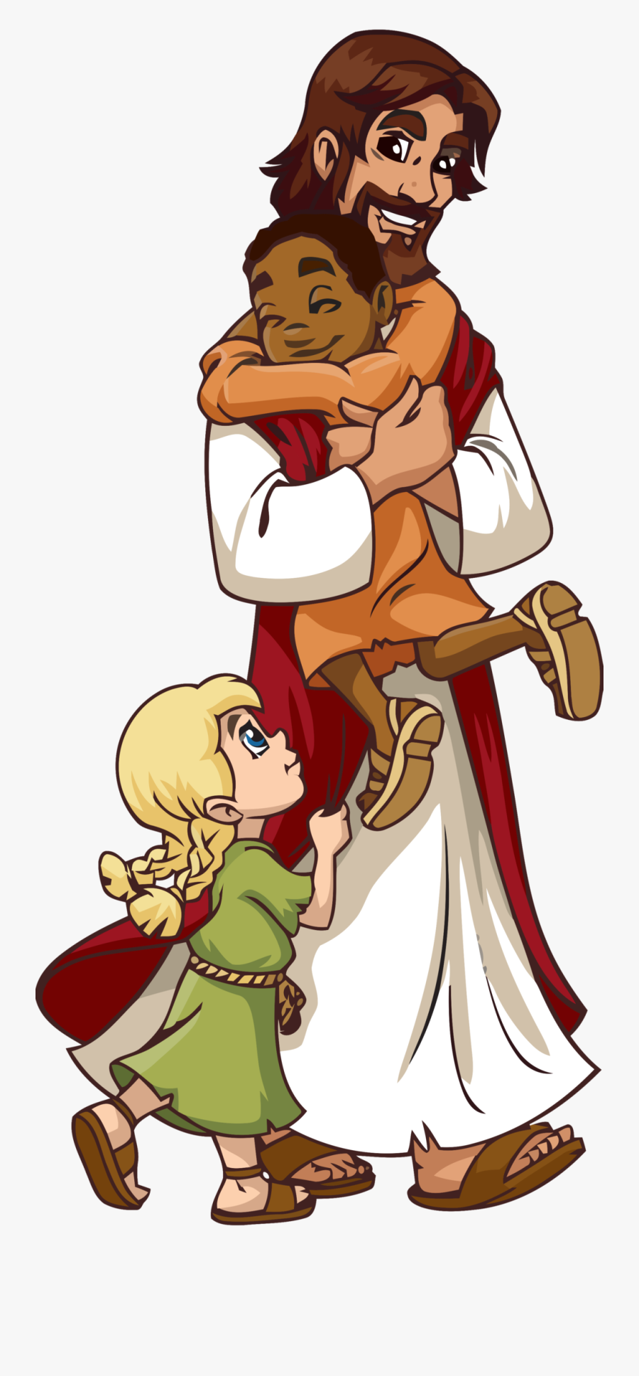 Jesus Walking With Kids, Transparent Clipart