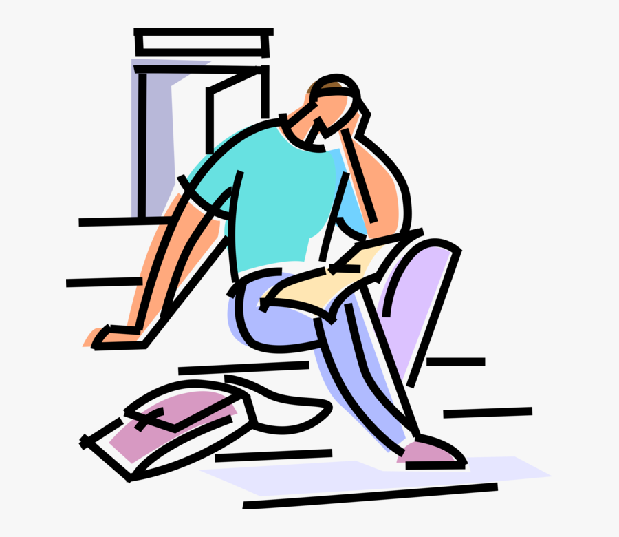 Vector Illustration Of Student Crams And Studies Subject, Transparent Clipart