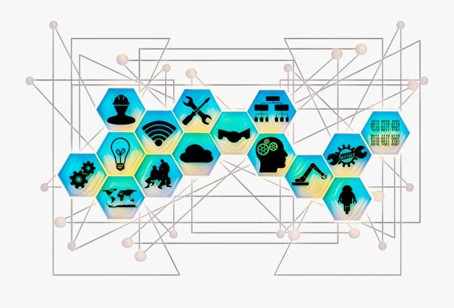 Clip Art Icons On Blue And Yellow Octagons With Links - Comunicação Industrial, Transparent Clipart