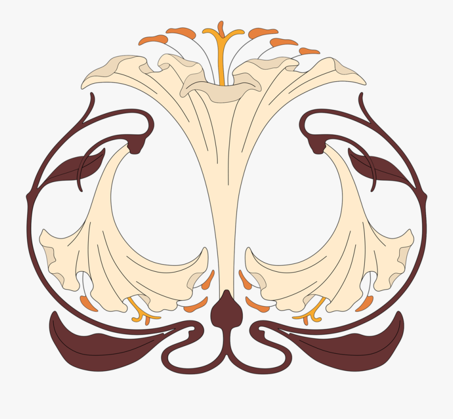 Art Nouveau Lily Purple Ornament Clipart (1024x1024), - Art Nouveau Vignette, Transparent Clipart