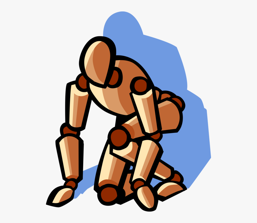 Vector Illustration Of Wooden Artist Mannequin Runner - Cartoon, Transparent Clipart