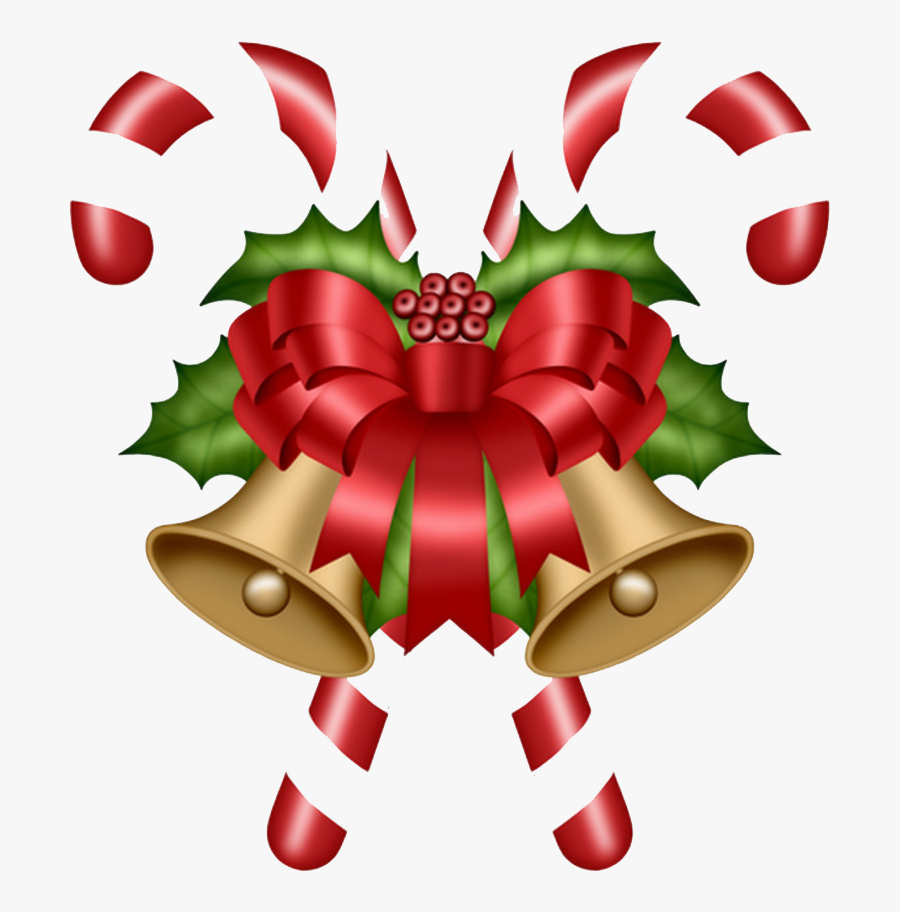 Candy Cane Christmas Bells, Transparent Clipart