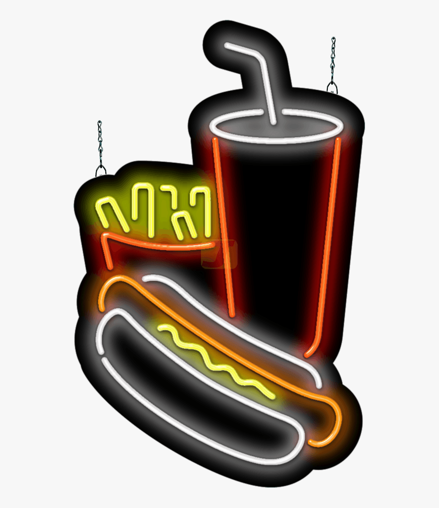 Hotdog, Fries, & Drink Neon Sign, Transparent Clipart
