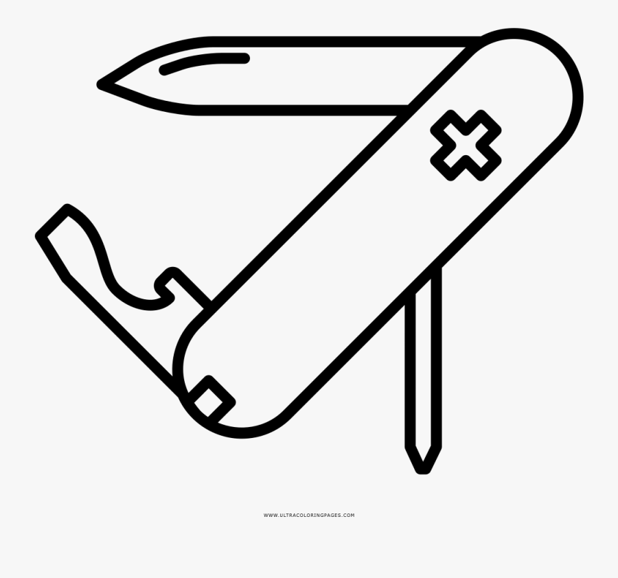 Swiss Army Knife Coloring Page - Line Art, Transparent Clipart