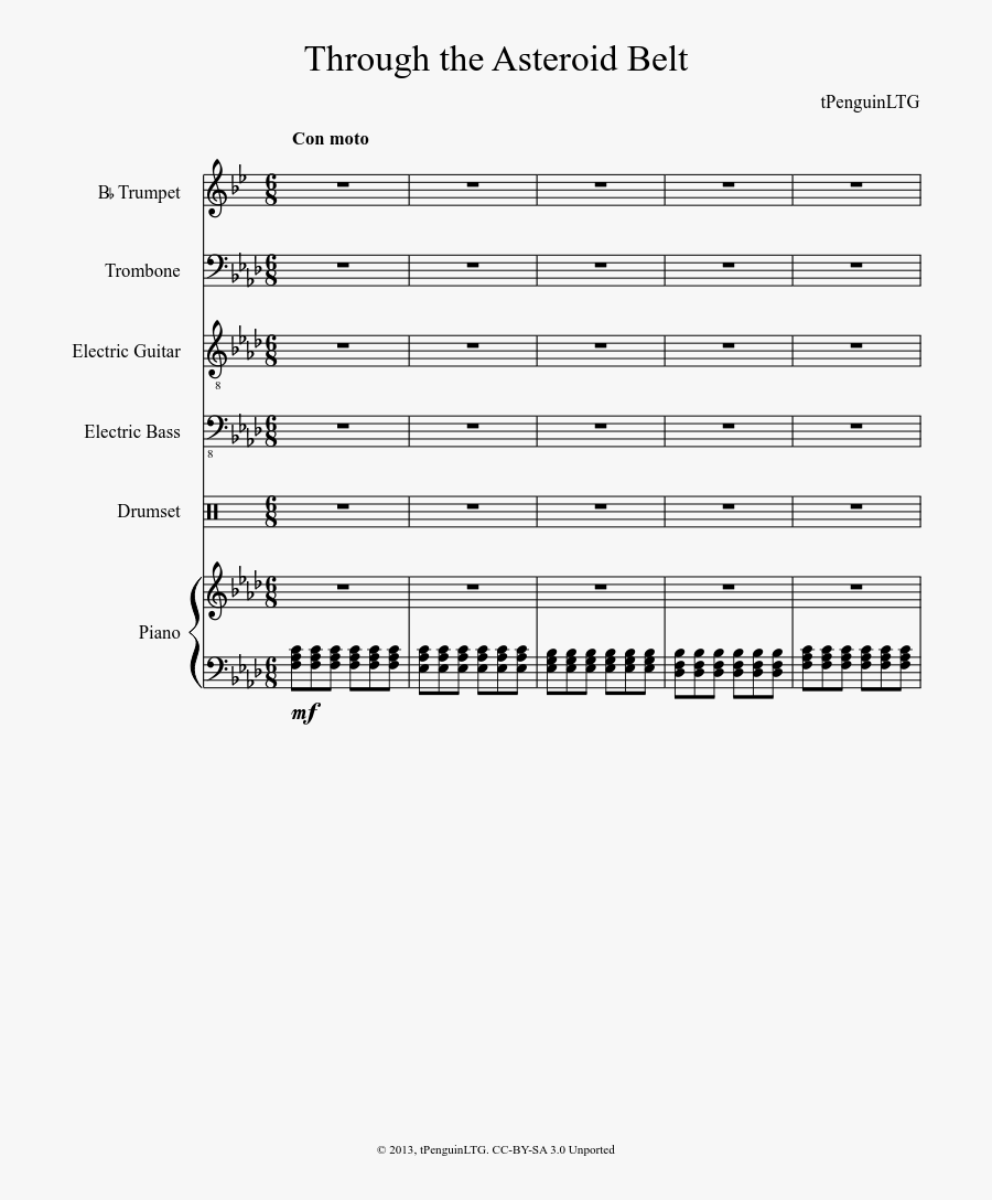 Through The Asteroid Belt Sheet Music Composed By Tpenguinltg - Sheet Music, Transparent Clipart