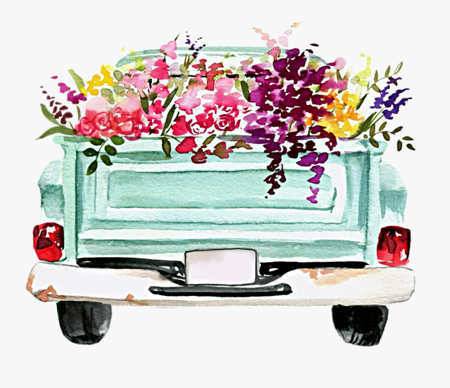 #watercolor #truck #flowers #vintage #classic #retro - Let's Make Art Floral Truck, Transparent Clipart
