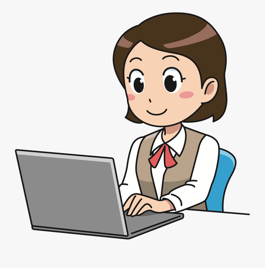 Girl On Computer Cartoon, Transparent Clipart