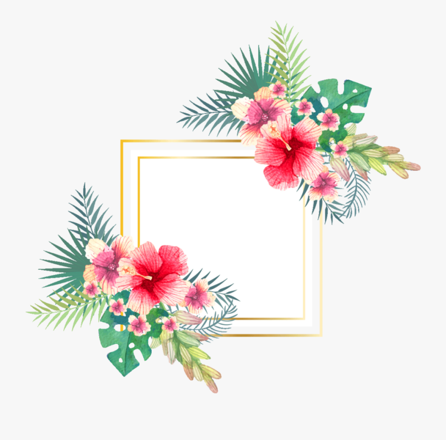 #ftestickers #flowers #tropical #background #frame - Frame With Tropical Background, Transparent Clipart