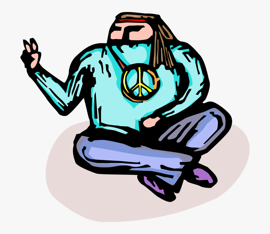 Vector Illustration Of 1960"s Era Hippie Sits Cross - Illustration, Transparent Clipart