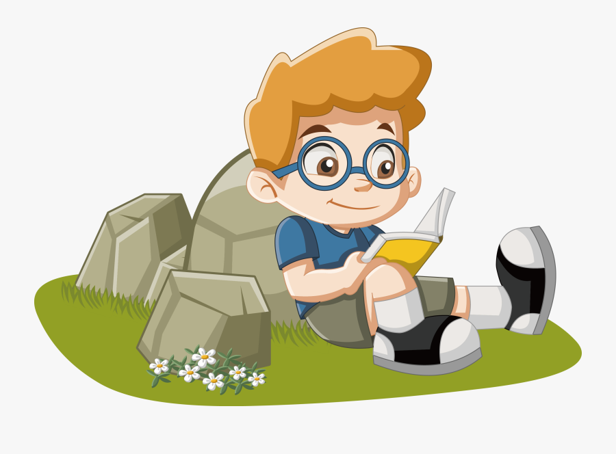 Transparent Children Reading Clipart - Animated Boy Reading Png, Transparent Clipart