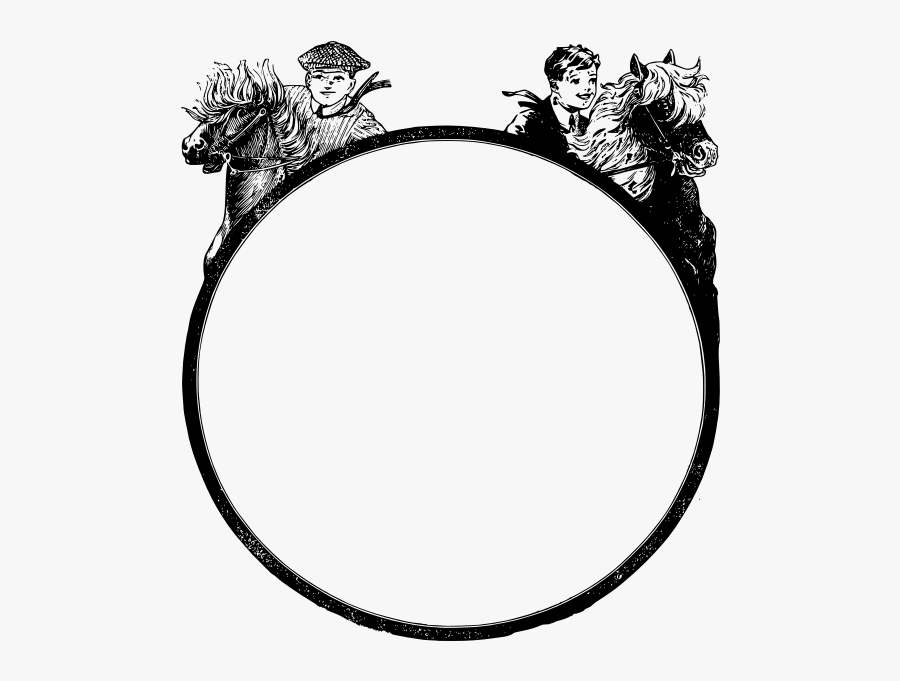 Boys Riding Horses Circle Frame Vector Clip Art - Bingkai Lingkaran, Transparent Clipart