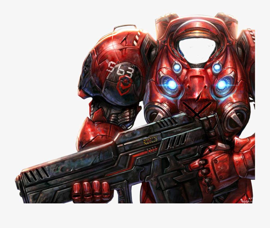 #suit #space #starcraft #marine #mask #red #gun #soldier - Starcraft Red Terran Marine, Transparent Clipart