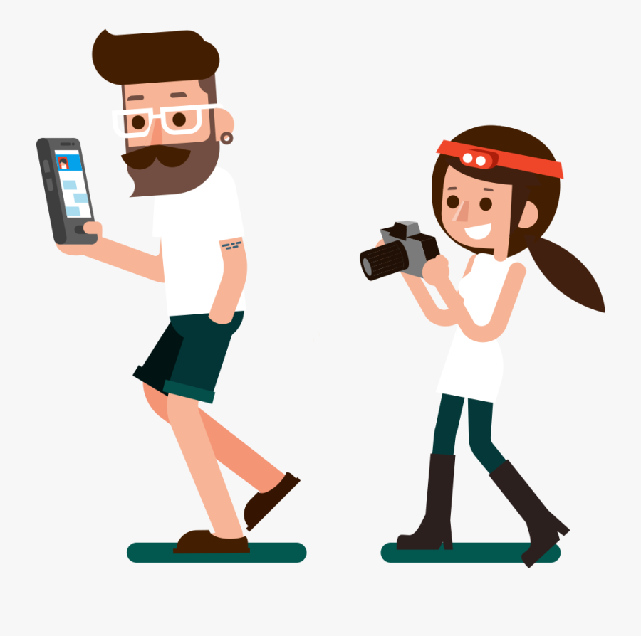 An Illustrated Man On His Phone And His Daughter Behind - Man And His Daughter Art, Transparent Clipart