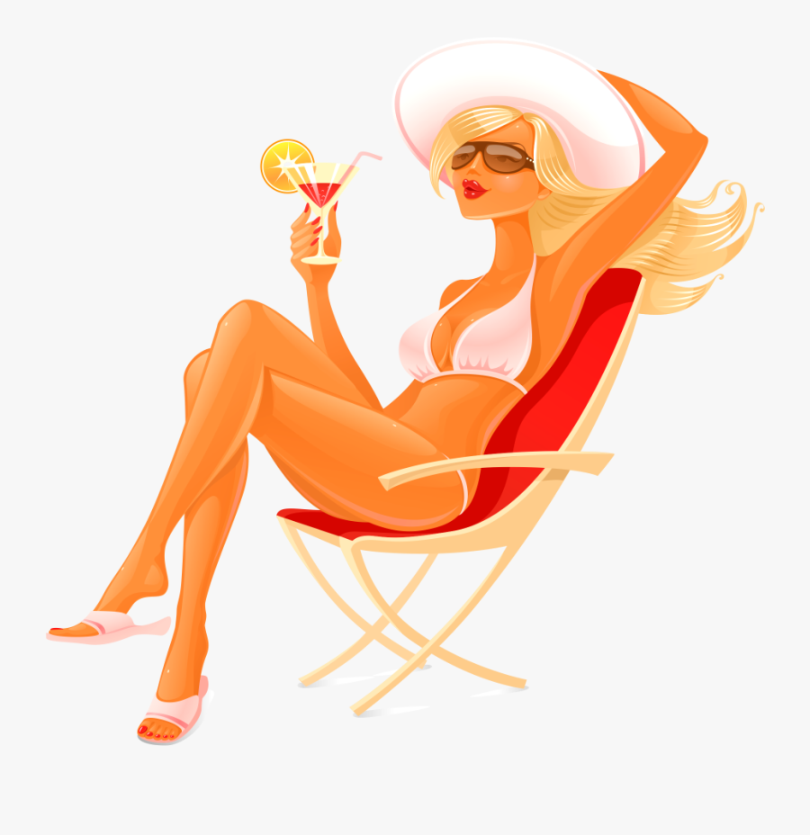 Girl Sitting In Beach Chairs Png Image Free Download - Woman Sitting In Beach Chair, Transparent Clipart