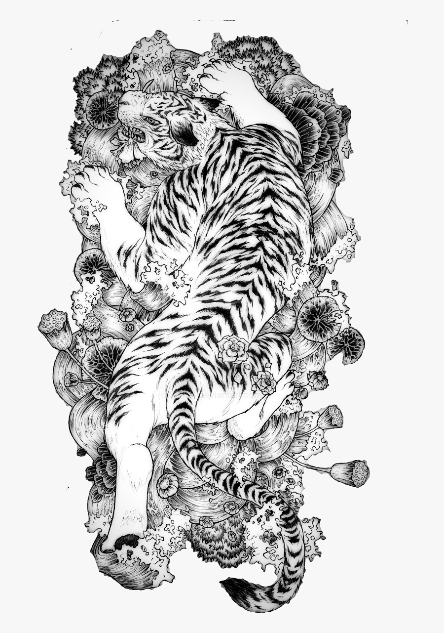 Tattoo Chinese Dragon Tiger China White Clipart - Asian Tiger Tattoo Design, Transparent Clipart