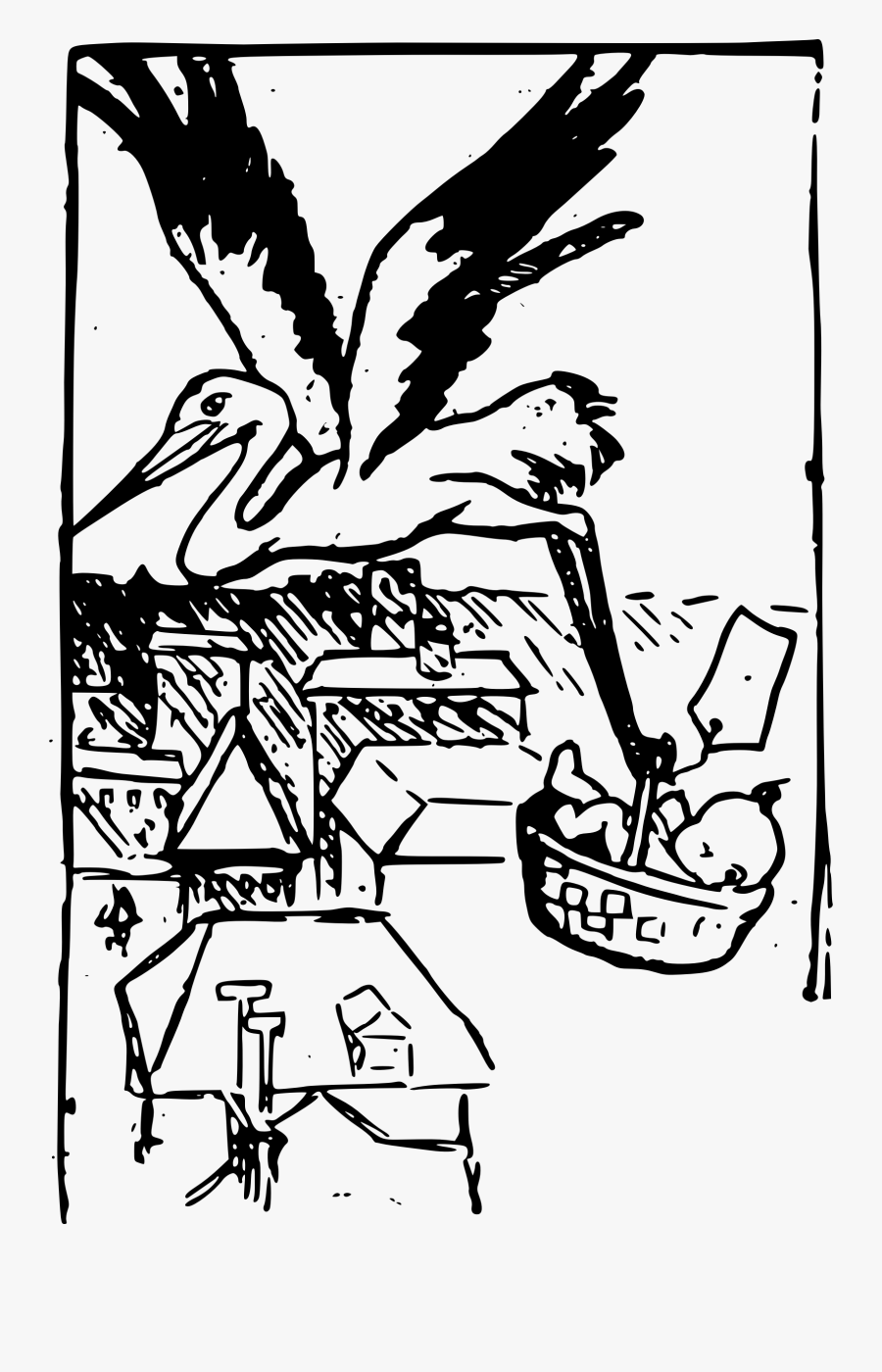 Stork With Baby - Illustration, Transparent Clipart