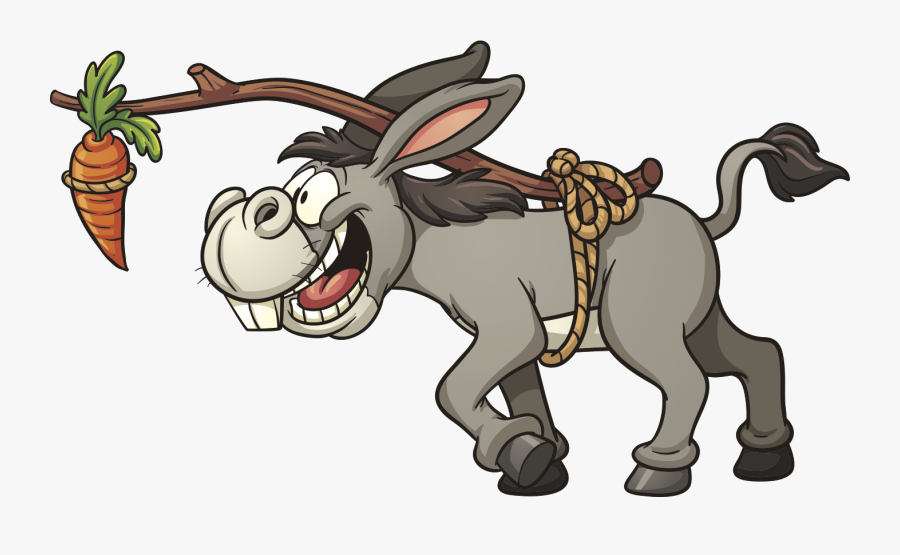 Clipart Donkey Eagerly Moving Toward A Carrot Suspended - Carrot Donkey