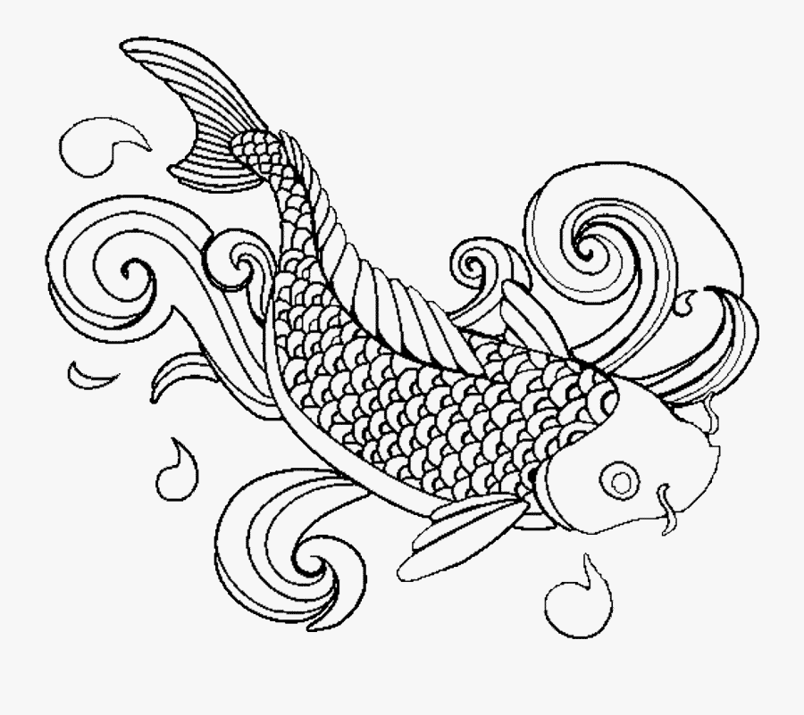 Fish Adult Coloring Page Printable, Transparent Clipart