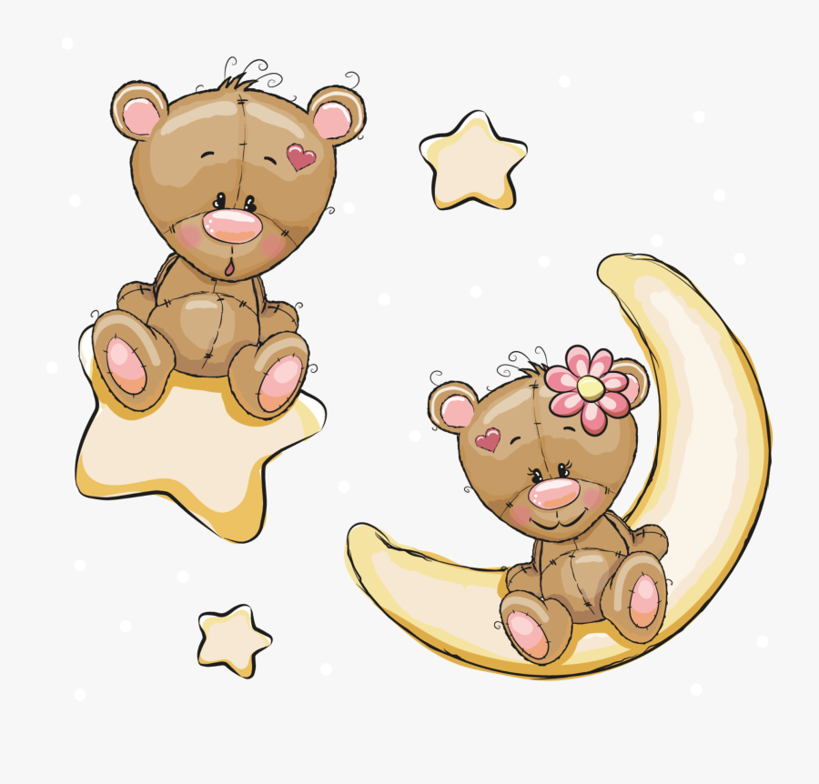 #ftestickers #clipart #bears #moon #stars #cute - Bear, Transparent Clipart