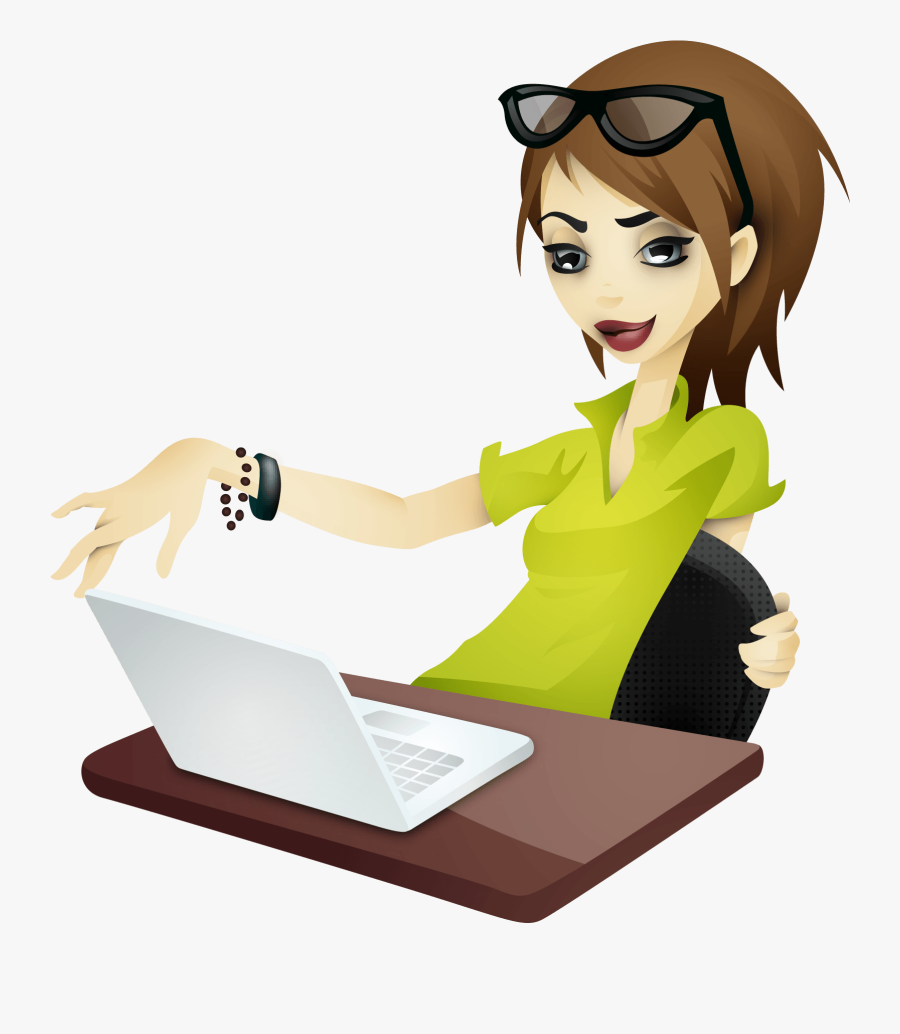 Clipart - Girl Pic Study In Computer Png, Transparent Clipart