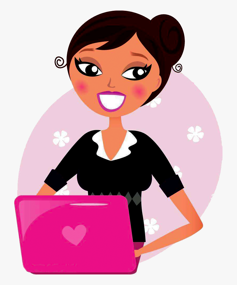 Clipart Computer Business Woman - Girl Doing Computers Cartoon, Transparent Clipart