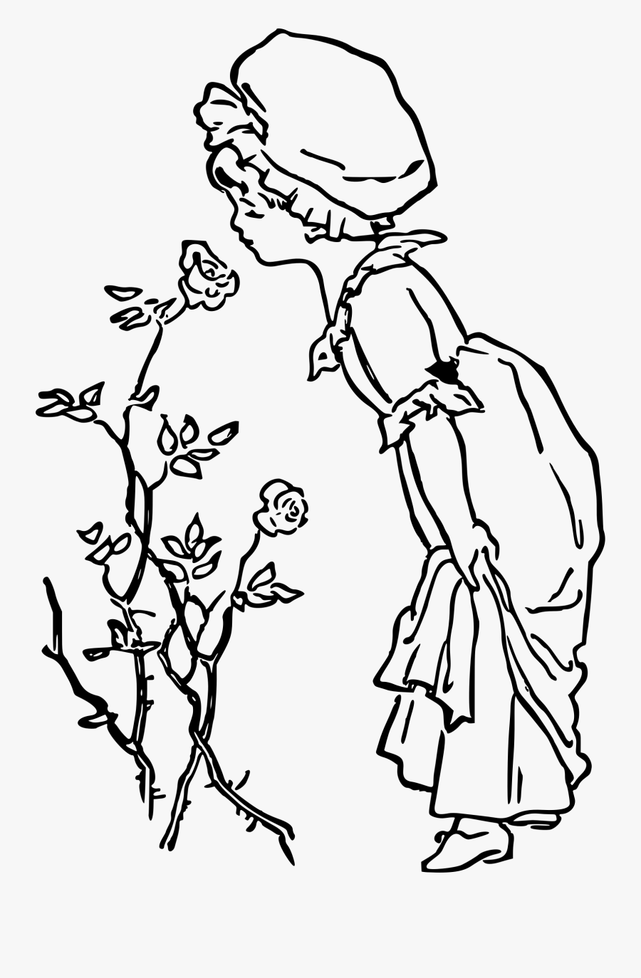 Girl Smelling Flowers - Girl Smelling Flower Drawing, Transparent Clipart