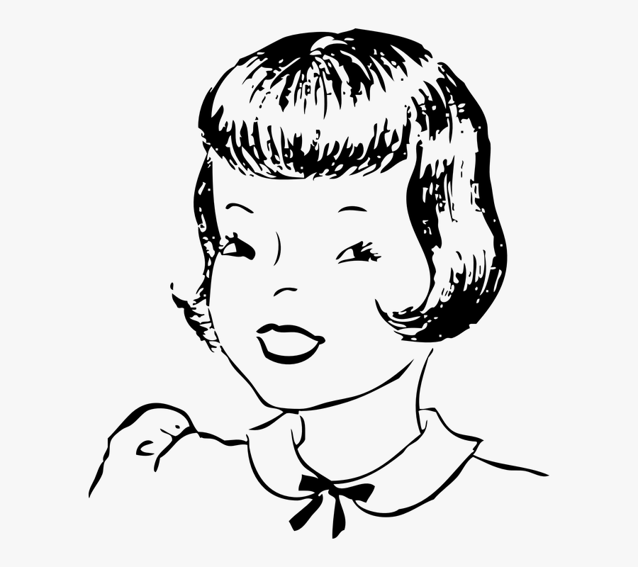 Girl, Smiling, Portrait, Black And White, Short, Hair - Girl With Short Hair Clipart Black And White, Transparent Clipart