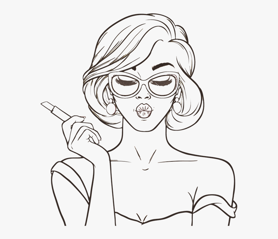 Silhouette Lipstick Woman Pop Art Beautiful Retro - Pop Art Line Art, Transparent Clipart