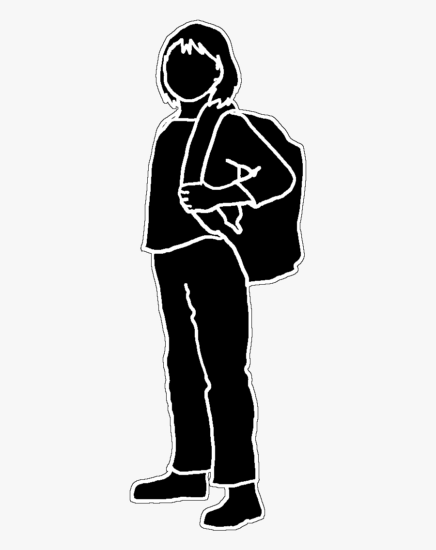 School Girl Clipart Black And White - School Students Silhouette Png, Transparent Clipart